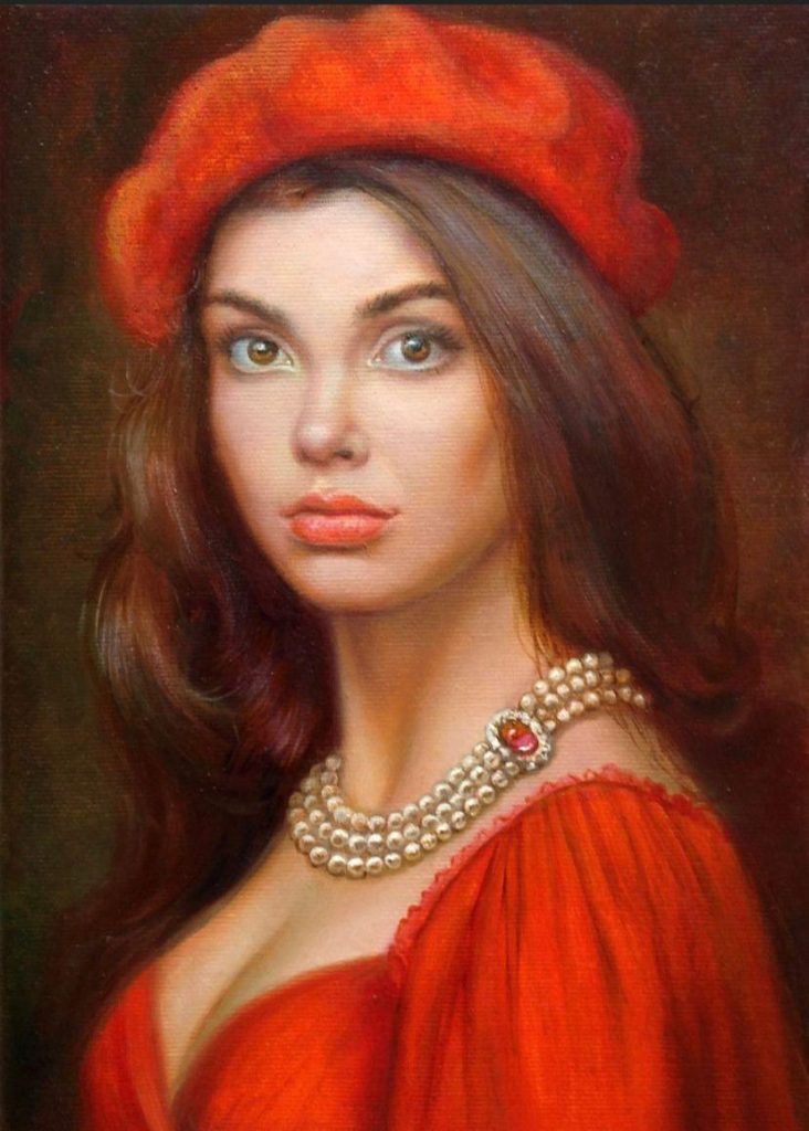 lady in Red. oil for sale www.openspacegallery.co.uk